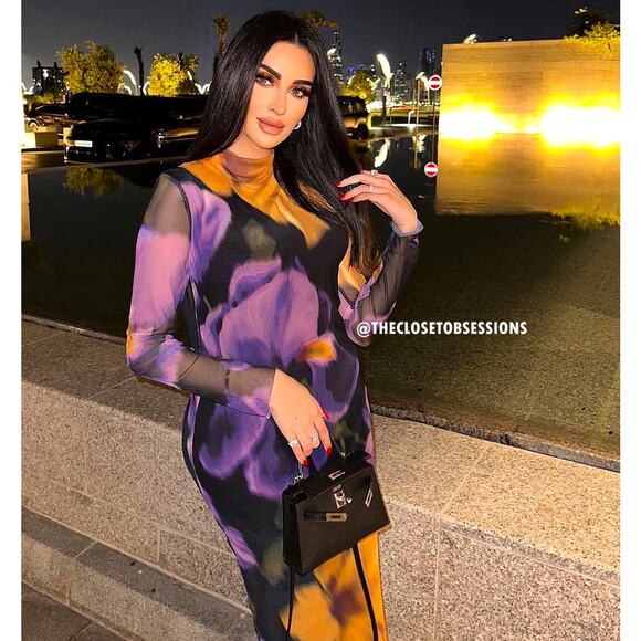 MANGO Fitted Floral Maxi Dress NWT | Multicolor High Neck Long Sleeve - Picture 9 of 16